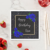 Serviette En Papier Parties scintillant noire  Bleu profond Roses Anni (En situation)