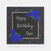 Serviette En Papier Parties scintillant noire  Bleu profond Roses Anni (Devant)