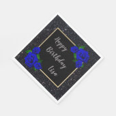 Serviette En Papier Parties scintillant noire  Bleu profond Roses Anni (Coin)