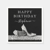 Serviette En Papier Parties scintillant noire et argent talons hauts A (Devant)