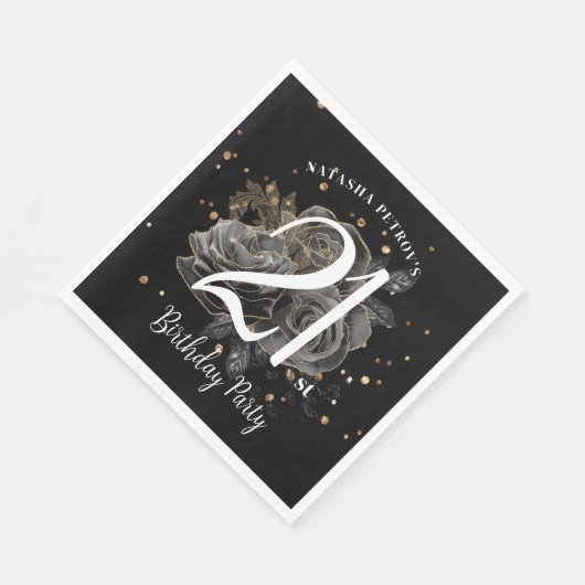 Serviette En Papier Parties scintillant Noire et Or 21ème anniversaire (Coin)