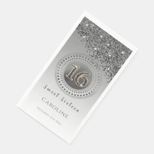 Serviette En Papier Parties scintillant noire et sucré argenté 16 Mono (Coin)