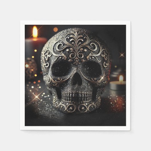 Serviette En Papier Parties scintillant noire Glam Sparkle crâne gothi (Devant)