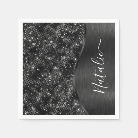 Serviette En Papier Parties scintillant noire métallique personnalisée (Devant)