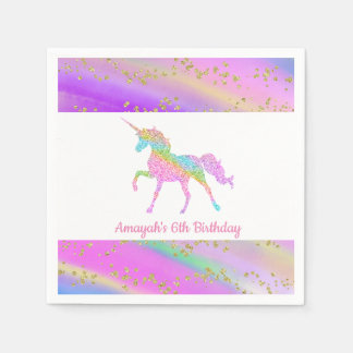 Serviette En Papier Parties scintillant or colorée Speckted Unicorn An