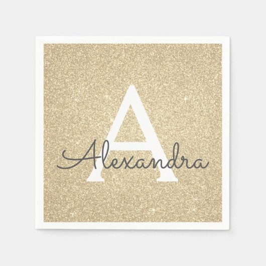 Serviette En Papier Parties scintillant Or de luxe et Monogramme étinc (Devant)
