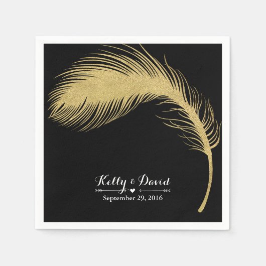 Serviette En Papier Parties scintillant Or de luxe Peacock Feather Mar (Devant)