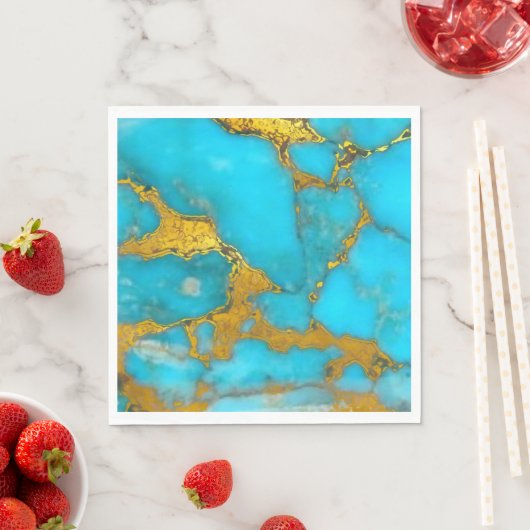 Serviette En Papier Parties scintillant OR en marbre turquoise - AJOUT (En situation)