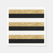 Serviette En Papier Parties scintillant or et bandes noires (Devant)
