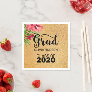 Serviette En Papier Parties scintillant Or Et Hibiscus