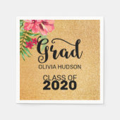 Serviette En Papier Parties scintillant Or Et Hibiscus (Devant)