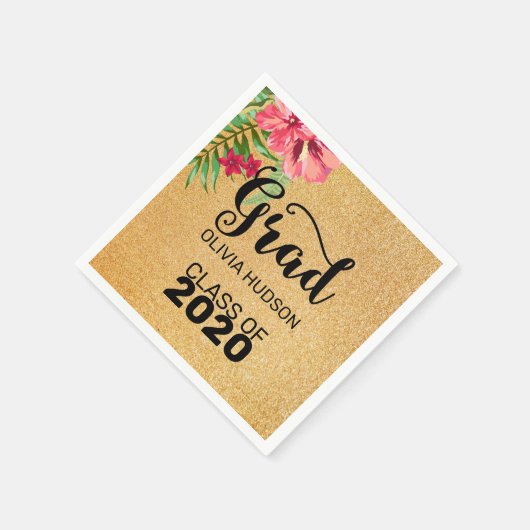 Serviette En Papier Parties scintillant Or Et Hibiscus (Coin)