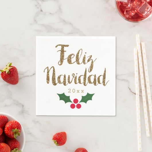 Serviette En Papier Parties scintillant Or Feliz Navidad 2021 (En situation)