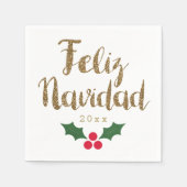 Serviette En Papier Parties scintillant Or Feliz Navidad 2021 (Devant)