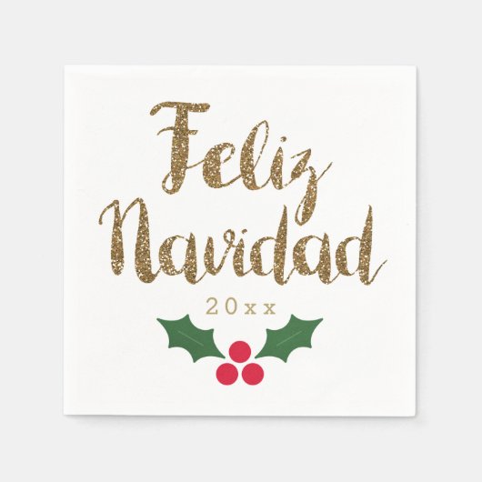 Serviette En Papier Parties scintillant Or Feliz Navidad 2021 (Devant)