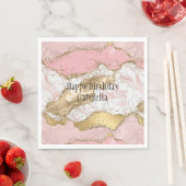 Serviette En Papier Parties scintillant or Marbre blanc rose (En situation)