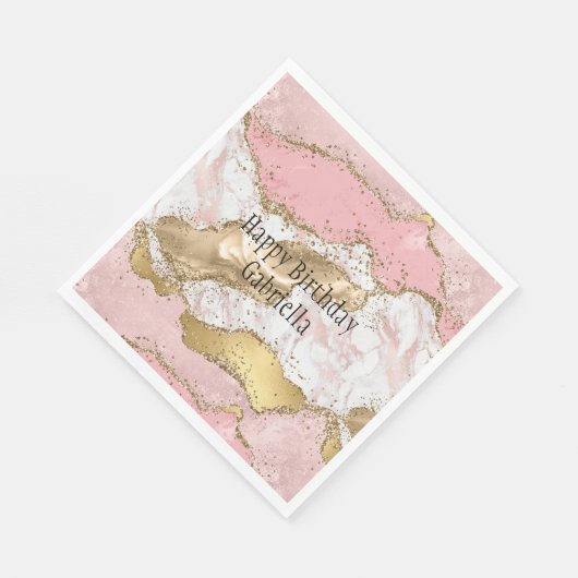 Serviette En Papier Parties scintillant or Marbre blanc rose (Coin)