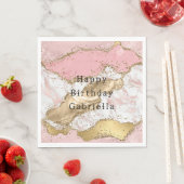 Serviette En Papier Parties scintillant or Marbre blanc rose (En situation)