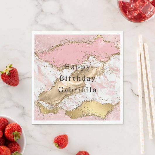 Serviette En Papier Parties scintillant or Marbre blanc rose (En situation)