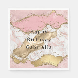 Serviette En Papier Parties scintillant or Marbre blanc rose