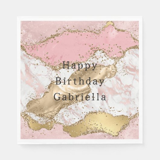 Serviette En Papier Parties scintillant or Marbre blanc rose (Devant)