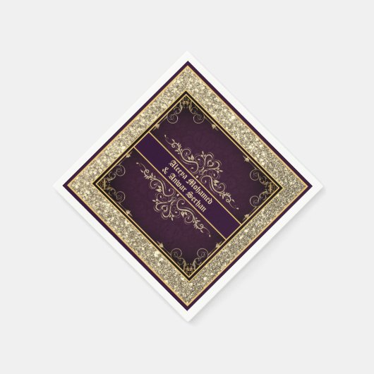 Serviette En Papier Parties scintillant Ornat Exotique Purple Or Perso (Coin)