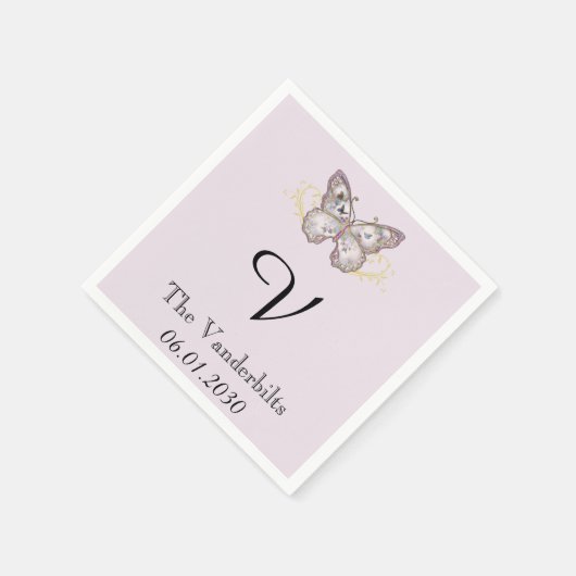Serviette En Papier Parties scintillant Papillon Lavande Monogramme Ma (Coin)