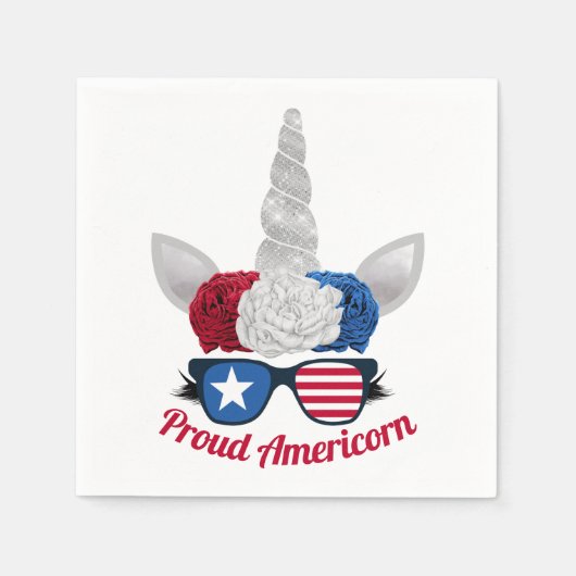 Serviette En Papier Parties scintillant patriotique Unicorne Rouge Bla (Devant)