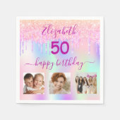 Serviette En Papier Parties scintillant photo rose holographique anniv (Devant)