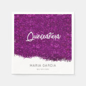 Serviette En Papier Parties scintillant pourpre Quinceañera Nom person (Devant)