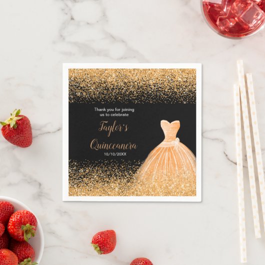 Serviette En Papier Parties scintillant Quinceanera Orange Faux (En situation)