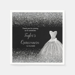 Serviette En Papier Parties scintillant Quinceanera Silver Faux