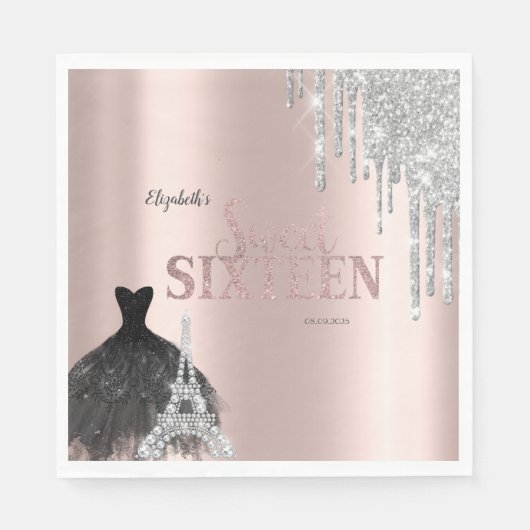 Serviette En Papier Parties scintillant, Robe, Tour Eiffel Sweet 16 (Devant)
