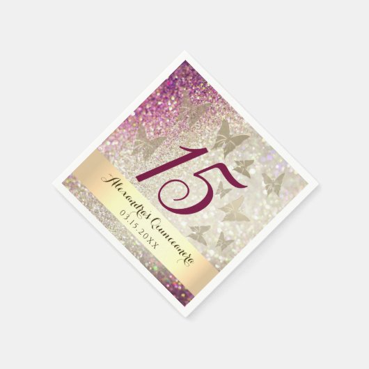 Serviette En Papier Parties scintillant rose 15e anniversaire (Coin)