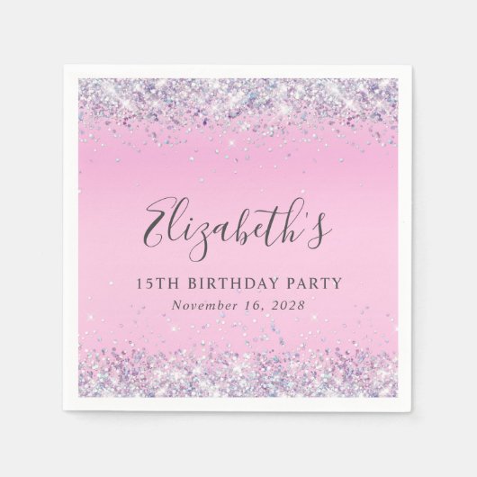Serviette En Papier Parties scintillant rose 15e anniversaire de fête  (Devant)