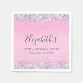 Serviette En Papier Parties scintillant rose 17e fête d'anniversaire (Devant)