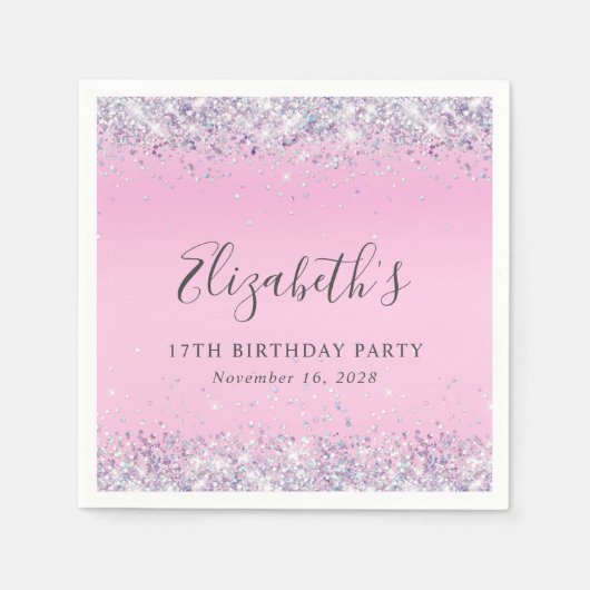 Serviette En Papier Parties scintillant rose 17e fête d'anniversaire (Devant)