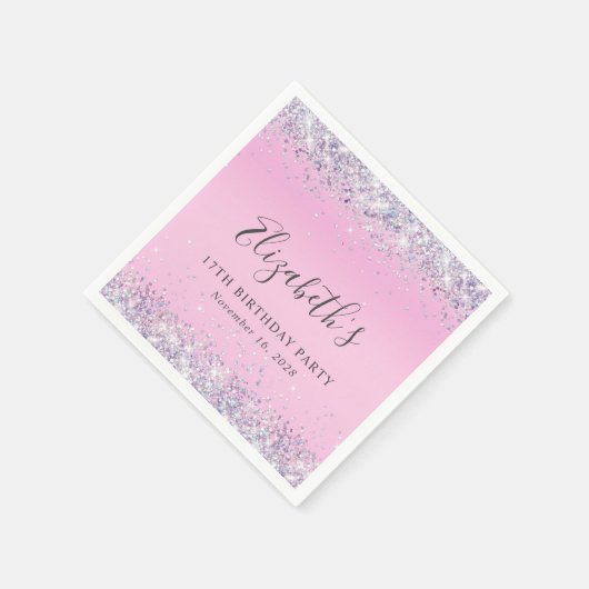 Serviette En Papier Parties scintillant rose 17e fête d'anniversaire (Coin)