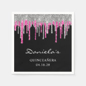 Serviette En Papier Parties scintillant rose chaud argent gouttes noir (Devant)