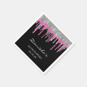 Serviette En Papier Parties scintillant rose chaud argent gouttes noir (Coin)