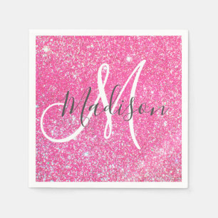 Serviette En Papier Parties scintillant rose-chaud de la fille personn