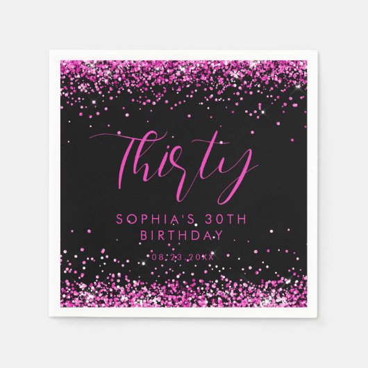 Serviette En Papier Parties scintillant rose chaud fête d'anniversaire (Devant)