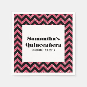 Serviette En Papier Parties scintillant rose Chevron Quinceañera