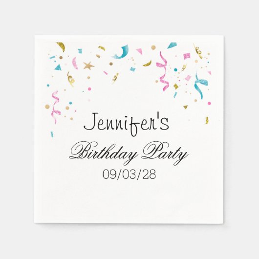 Serviette En Papier Parties scintillant rose et aqua Confetti (Devant)