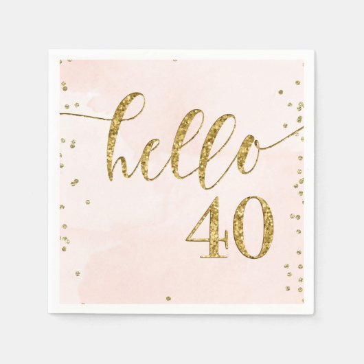 Serviette En Papier Parties scintillant rose et or 40e anniversaire se (Devant)