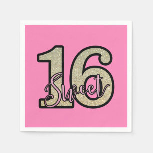 Serviette En Papier Parties scintillant rose et or doux 16e anniversai