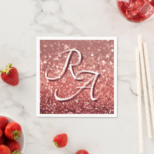 Serviette En Papier Parties scintillant rose étincelante avec initiale