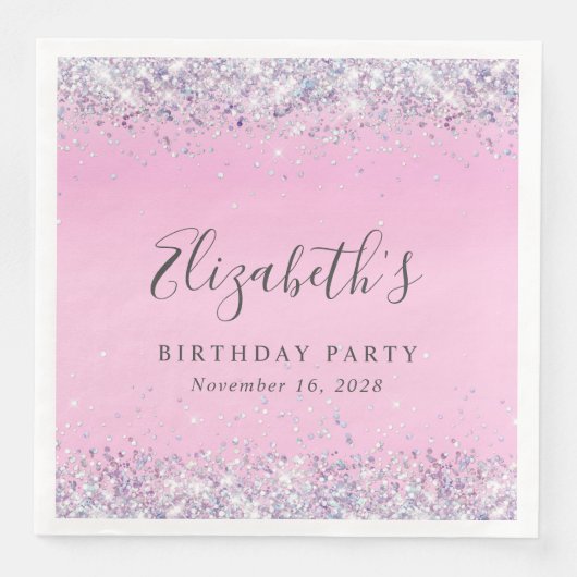Serviette En Papier Parties scintillant rose fête d'anniversaire (Devant)