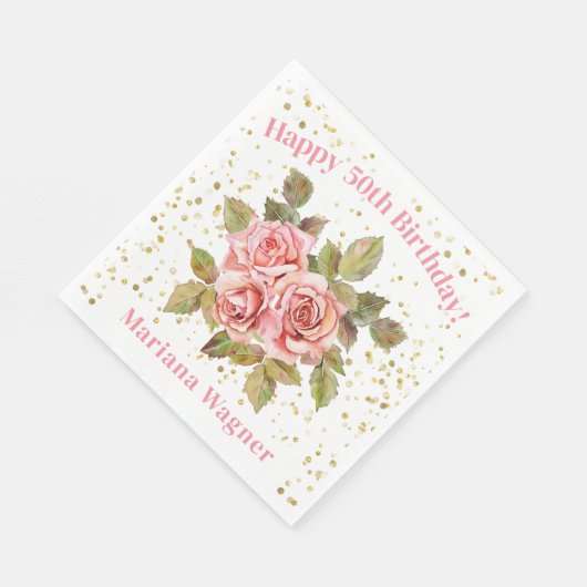 Serviette En Papier Parties scintillant rose floral or fête d'annivers (Coin)