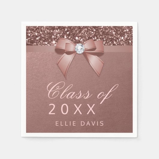 Serviette En Papier Parties scintillant rose Gold Blush Bow Graduation (Devant)